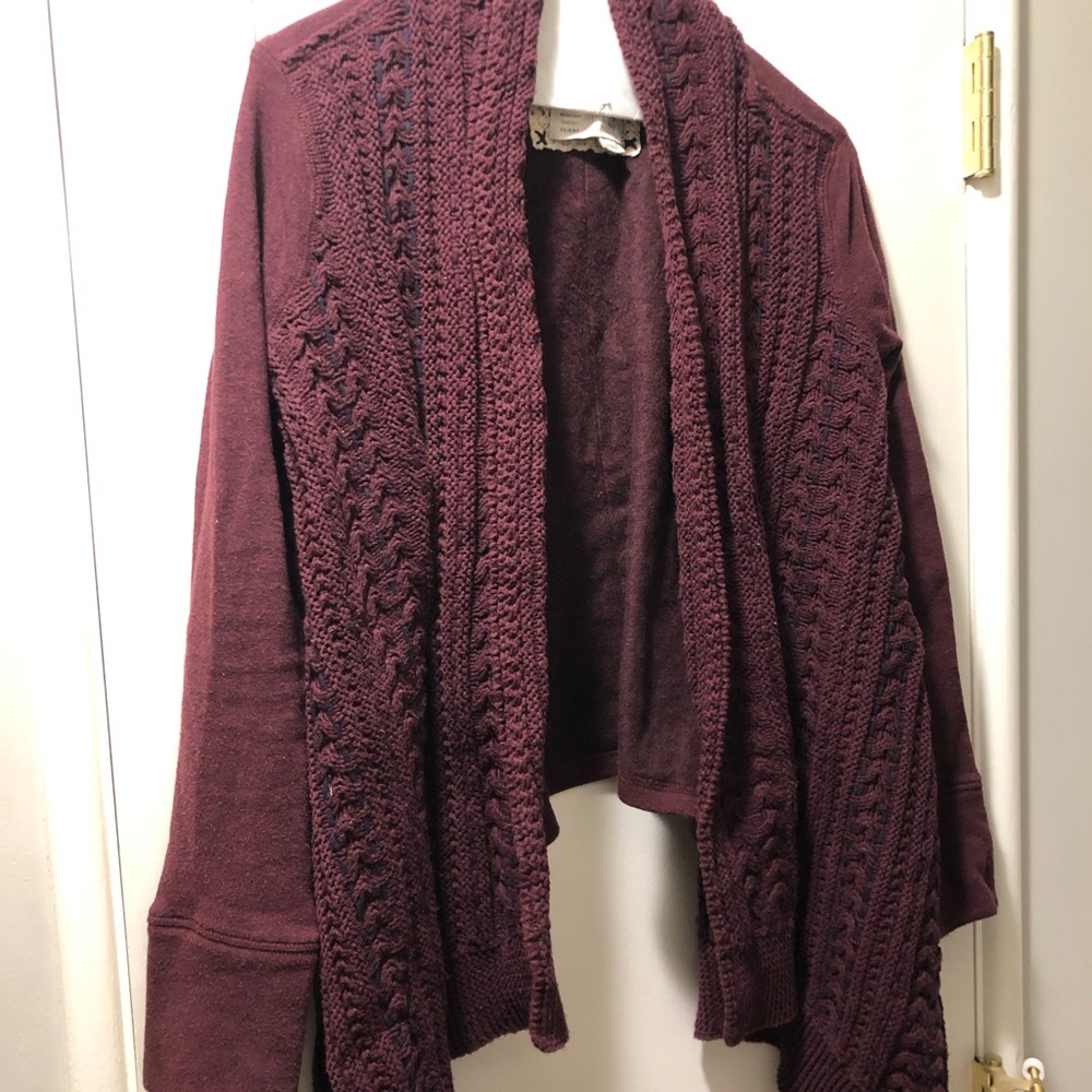 Anthropologie open front knitted cardigan, maroon